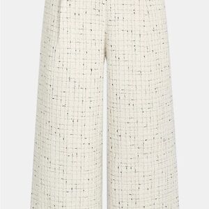 Contrast Waistband Tweed Wide-Leg Pants